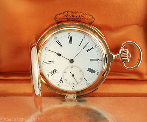 18k gold hunter case minute repeating Eduard Gasser Geneve 1890 pocket watch Box