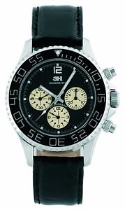 3H Women's CH3AV Tintangraph Automatic Chronograph Date Black Leather Watch