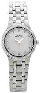 NWT Ladies Movado 07759247355 Metio Diamond Accented Pearl Stainless Steel Watch