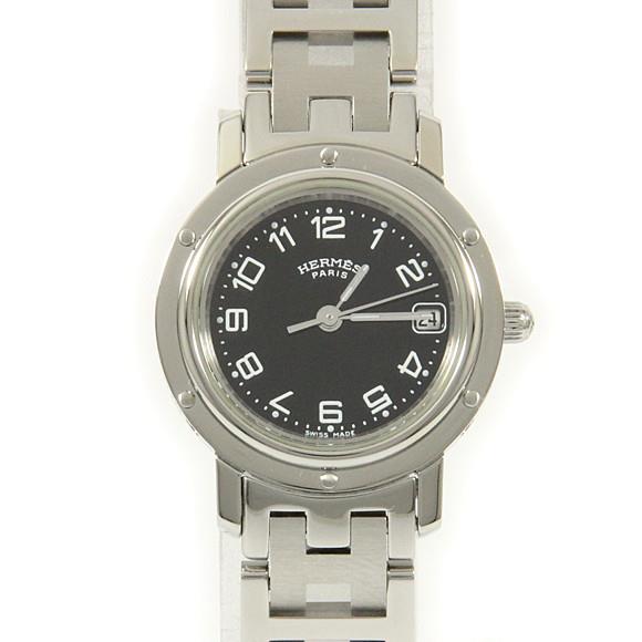 Used[B] Watch Hermes CL4.210 Clipper Quartz Black Arabic With genuine BOX P1Z