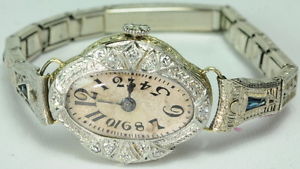 Antique General Swiss Wrist Watch 15J Two Tone 14K Gold Diamonds Art Deco