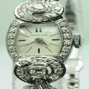 Vintage Hamilton Womens Diamond 14K White Gold Platinum Watch W233016