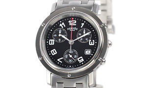 Used Watch Men Hermes Clipper Chrono CL1.910.330 / 3753 quartz black X2S