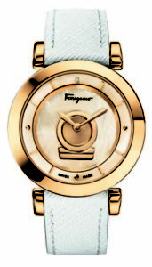 Ferragamo Women's FQ4030013 Minuetto Diamond Gold IP Steel White Leather Watch