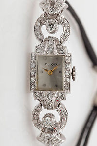 Vintage 1950s $6000 1.50ct VS G Diamond BULOVA Platinum HEAVY Ladies Watch WARR