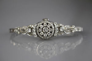 VINTAGE HAMILTON 14KT WHITE GOLD W/ APPROX 2.5 CARAT DIAMONDS 22 JEWEL AUTOMATIC