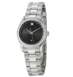 NWT Ladies Movado Sportivo 0606498 Diamond Bezel Stainless Steel Watch