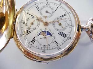 1/4 HR. REPEATER CHRONOGRAPH MOONPHASE TRIPLE DATE 14K ROSE GOLD POCKET WATCH