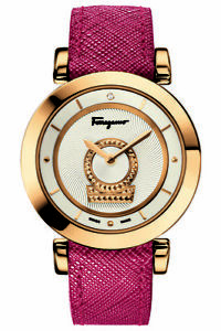 Salvatore Ferragamo Womens FQ4240015 Minuetto Diamond Gold IP Pink Leather Watch