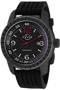 GV2 by Gevril Men's 9302 Lucky 7 Automatic Black Dial Black Rubber Date Watch