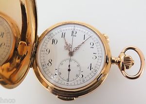 JEAN MISTRAL CHAUX DE FONDS 1/4 REPEATING CHRONOGRAPH 18k GOLD POCKET WATCH