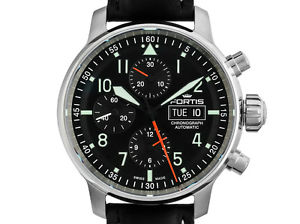 Fortis Flieger Professional Stahl Automatik Chronograph Armband Leder 43mm