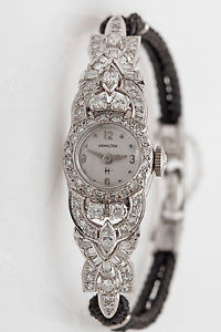 Vintage $7000 3ct Marquis Baguette Diamond 14k White Gold Ladies Watch