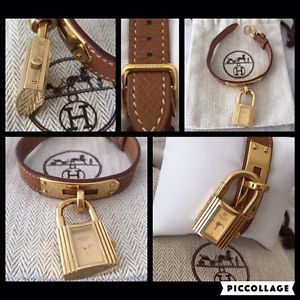 OROLOGIO POLSO HERMES KELLY DONNA LUCCHETTO PELLE PLACATO ORO