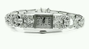 Antique Vintage 2.00ct Rose And Single Cut Diamond 14K White Gold WristWatch