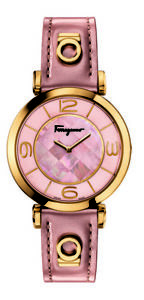 Salvatore Ferragamo Women's FG3030014 GANCINO DECO Gold IP Pink Leather Watch