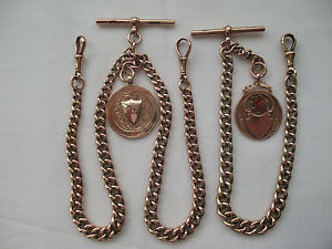 TWO 9CT SOLID ROSE GOLD,  ALBERT  WATCH CHAINS, WEIGHT, 78.7 GRAMS