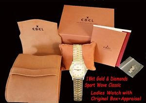 EBEL 18kt GOLD & DIAMONDS SPORT WAVE CLASSIC LADIES WATCH ORIGINAL BOX+APPRAISAL