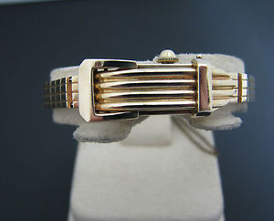 Vintage Lady 14k Yellow Gold L Lechenger Hidden Buckle Watch