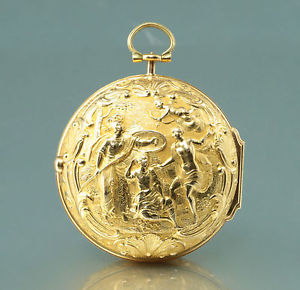 Museale holländische Rokokko Spindeluhr im exquisiten Goldgehäuse 1725 20K Gold
