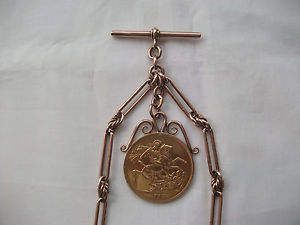 9CT SOLID GOLD, DOUBLE ALBERT  WATCH CHAIN + £2  DOUBLE  SOVEREIGN, 45.2 GRAMS