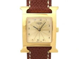 Used[A] Watch HERMES H Watch HH1.201 Quartz Champagne Gold GP / leather P3E