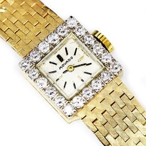 Vintage Ladies Movado Watch Manual Wind 1.00ctw Diamond 14kt Gold
