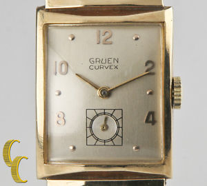 Gruen Curvex 14k Yellow Gold Hand-Winding Vintage Watch w/ Leather Band