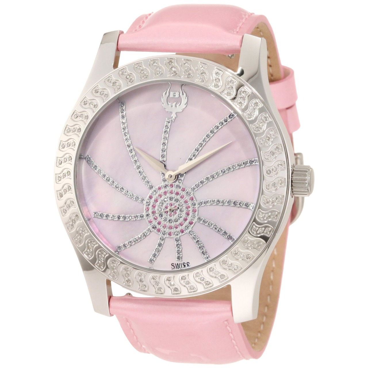 Brillier Women's 03-42327-05 Kalypso Silver-Tone Pink Leather Watch