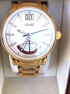 GIVALDI,WATCH SWISS MADE,DAY-DATE,SAPPHIRE GLASS,24CT GOLD PLT,LUMINOUSL# 8829