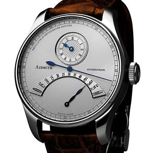 AZIMUTH REGULATEUR RETROGRADE MINUTES RRM WATCH SILVER DIAL CALF LEATHER STRAP