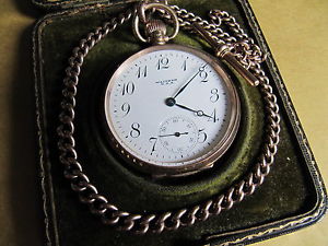 VINTAGE WALTHAM 9K ROSE GOLD POCKET WATCH & ROSE GOLD CHAIN - NICE.