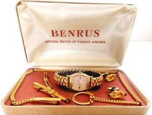 BENRUS WATCH NOS BOXED WITH  MEN'S ACCESSORIES ZOOT SUIT CHAIN TIE BAR CUFFLINKS