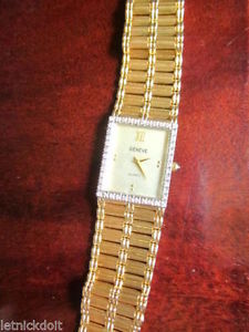 vtg solid 14K gold 70g diamond Geneve men dress watch new battery rectangle face