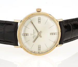VINTAGE JULES JURGENSEN 14K YELLOW GOLD & FACTORY DIAMONDS 33MM WRIST WATCH