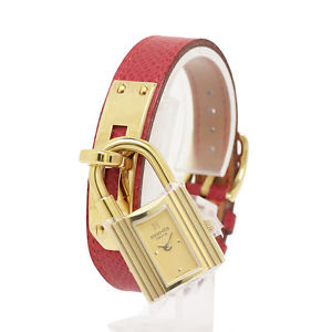 HERMES Kelly Watch Ladies Warranty Lock KE1.210 Quartz Gold GP Excellent #0334