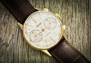 Vintage Minerva rare ref 1327 solid gold chronograph cal 13 - 20 CH