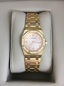 Audemars Piguet Royal Oak Diamond 18 k Yellow Gold Ladies Pink Dial 28 mm Rare