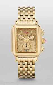 NEW AUTHENTIC MICHELE DECO GOLD METALLIC MOP DIAMOND DIAL WATCH MWW06P000244