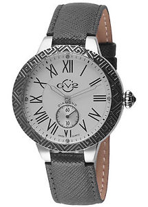 GV2 By Gevril Women's 9124 Astor Enamel Diamonds Black Leather Wristwatch
