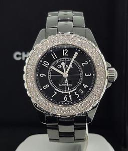 Chanel J12 Automatic Black Ceramic 38mm H0685 Custom 2.5 CT Diamond Bezel Nice