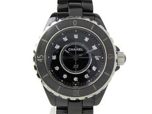 Auth CHANEL Ceramic J12 Diamonds Watch Water-proof H1625 Quartz Women