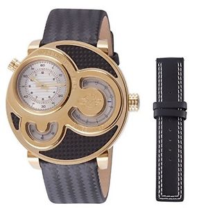 GV2 by Gevril Men's 8304 Macchina Del Tempo Gold IP Black Leather Wristwatch