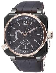 GV2 by Gevril Men's 4525 XO Submarine Rose-Gold IP Black Leather Date Wristwatch