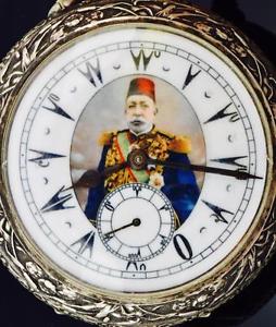 Rare antique Ottoman Railroad officers award watch.Sultan Mehmed V on the dial