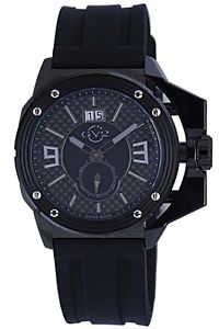 GV2 by Gevril Men's 9401 Grande Black Dial Black IP Steel Date Silicone Watch