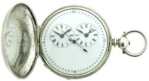 Superb Silver Duplex Full Hunter Pocket Watch with 2. Time Zone, jumping Second