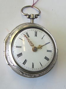 Antique Verge Fusse Key wind Late 1700's Fancy Reposse  Signed Pocket Watch, sil