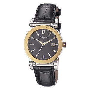 Ferragamo Men's FP1930014 Salvatore Gold IP Steel Luminous Black Leather Watch