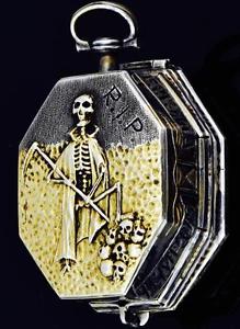 MUSEUM 18th C. Silver Memento Mori Skull  Elongated Octagonal Verge Fusee watch